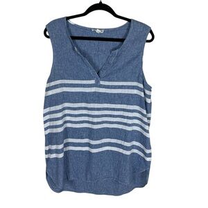 *2/$30* Beach Lunch Lounge Blue Striped Linen Blend Sleeveless Tunic Top Size XL